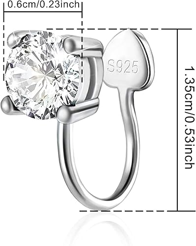 Miniatura 6 de Aretes de circonita cúbica Aretes de plata de ley, hipoalergénicos, sin perforación, aretes de clip de circonita cúbica, aretes redondos de cristal