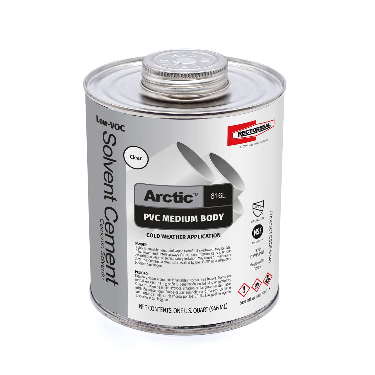 Rectorseal 55948 Quart Arctic 616L Low Voc Pvc Solvent Cement