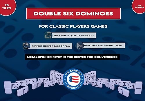 Miniatura 3 de American Domino 28 azulejos doble 6 torneo jumbo tamaño profesional sin hilanderos en caja de almacenamiento. (blanco)