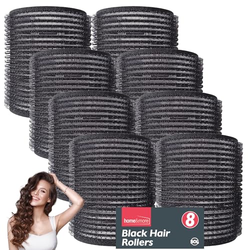 SOL 8pk Black Hair Rollers for Hair Volume - Self Grip Boost Volume Create Bouncy Waves Reduce Heat Damage Compact Easy to Use Travel-Friendly Styling Curler for Everyday Styling or Quick Fixes