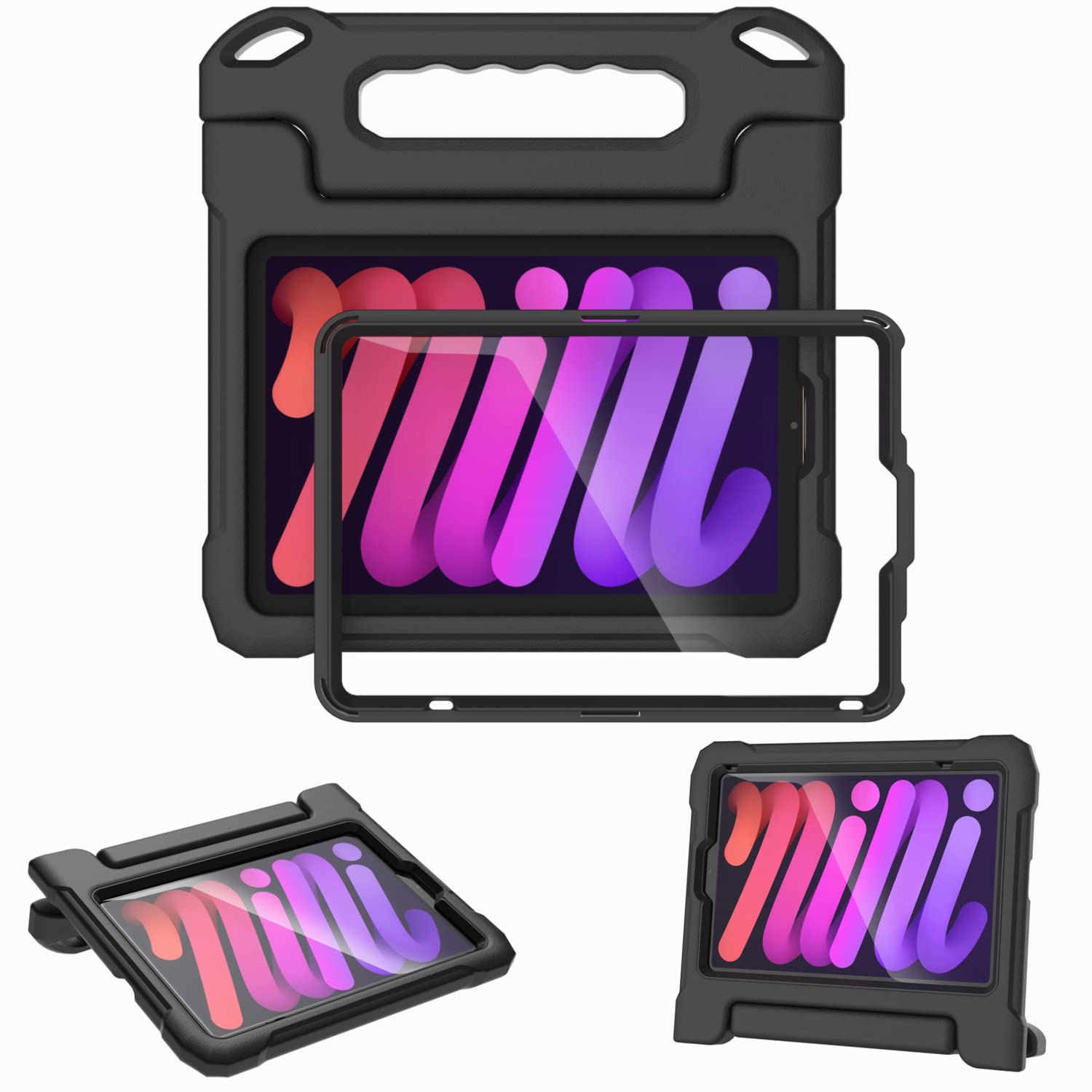 Kids Case for iPad Mini 6 Generation 8.3" 2021 Release, with Built-in Screen Protector, Shockproof Lightweight Handle Stand Kids Case for iPad Mini 8.3" Latest Tablet Cover (Black)