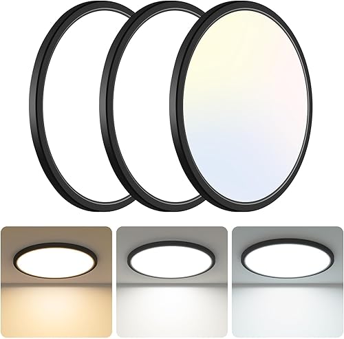 libtit 13 Inch Black Flush Mount Ceiling Light,3 Pack 3200LM 28W Ultra-Slim LED Ceiling Light,3000K4500K6000K Selectable Low-Profile Ceiling Light