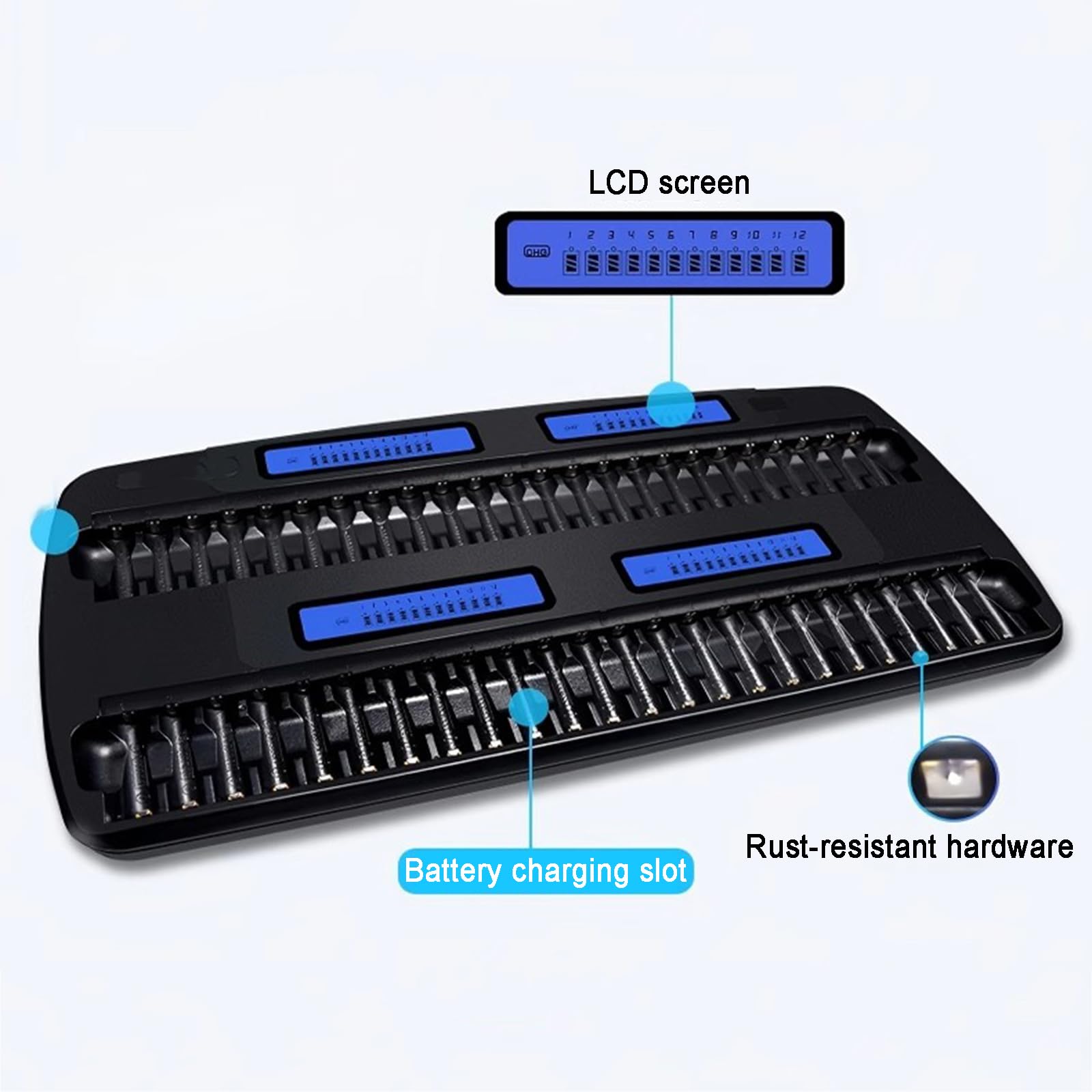 Cargador De Pilas Inteligente AA/AAA De 48 Ranuras, Cargador Rápido Universal con Función De Descarga Y Pantalla LCD para Pilas Recargables AA/AAA NiMH/NiCd