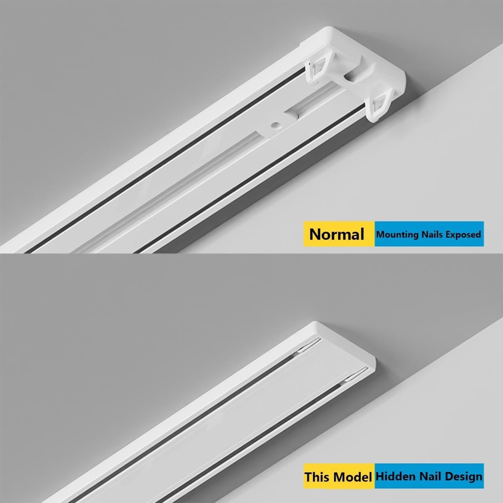 Tringle à rideaux double silencieuse et résistante pour décoration d'intérieur, 2 m, blanc, avec roulettes, idéale pour les chambres d'hôtel et les espaces de vie