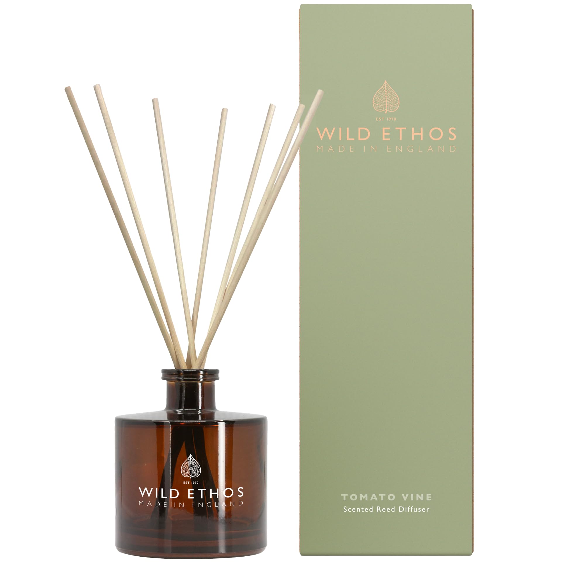 Ethos Candles Clear Wild Ethos Scented Reed Diffuser - Select Your Scent - Blended Natural Essential Oils - Lasts 16 Weeks - Made In The Uk (Tomato Vine)