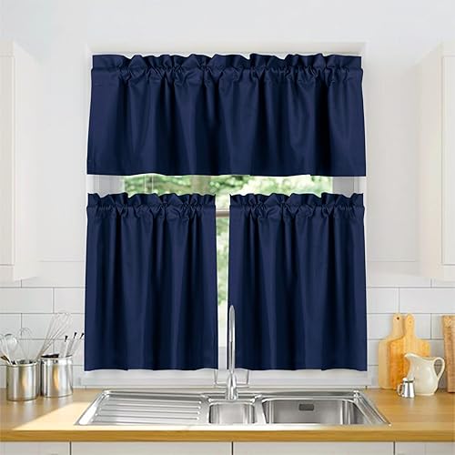 Miniatura 1 de Valea Home Juego de cortinas opacas de cocina, cenefa y niveles de 24 pulgadas de largo, color azul marino