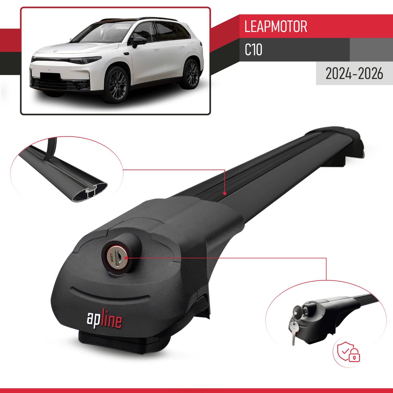 Compatible con LEAPMOTOR C10 2024-2026 Modelo Ace-1 Barra de Techo Auto Portaequipajes Barras Transversales Negro Aluminio 2 Barras
