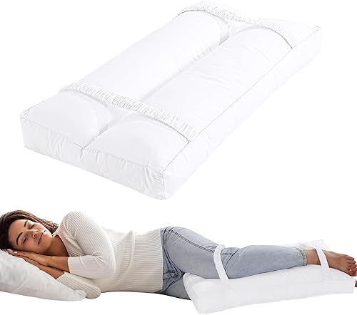 HOMBYS Almohada de rodilla para personas que duermen de lado con correas elásticas, funda de algodón de 4 pulgadas de altura para alinea la columna