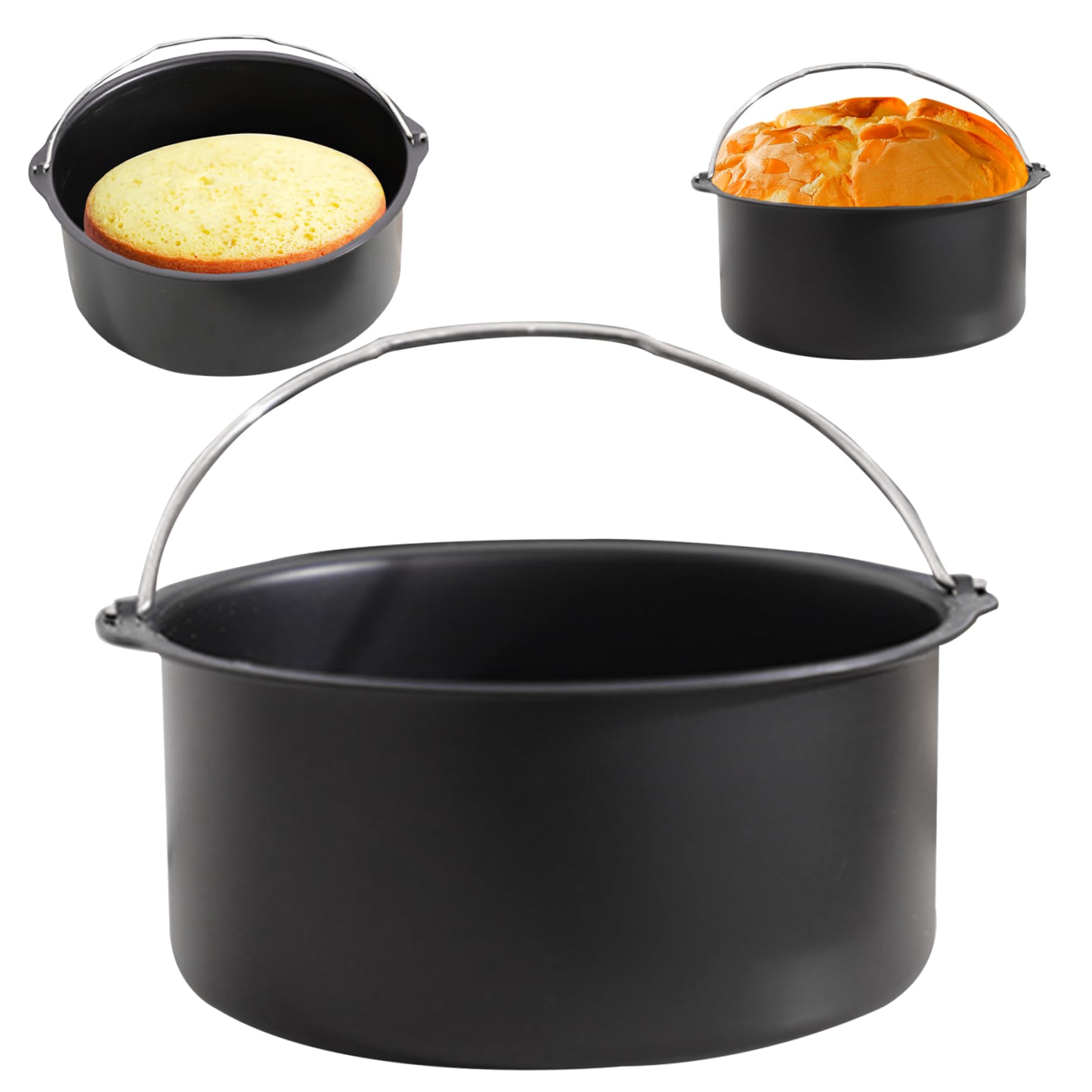 Freidora de aire para tartas de 8 pulgadas, sartén de acero al carbono, antiadherente, sartén para hornear con asa, resistente al calor, accesorios multifuncionales para freidora de aire, sartenes 7