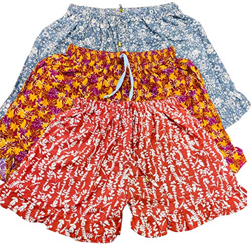 Image of Ukal Rayon Printed Frill Shorts for Women and Girls Casual Wear Night Wear Daily Use Summer Shorts with Pockets (Pack of 3)