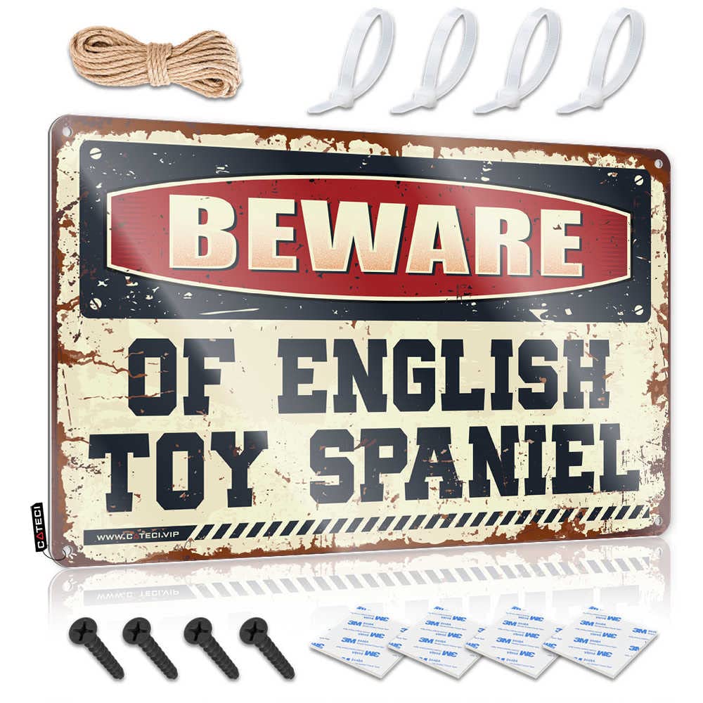 STWNVOITV Metal Man Cave Sign Beware Of English Toy Spaniel Sign Little Man Cave Sign Funny Decor For Bar(30X40CM)