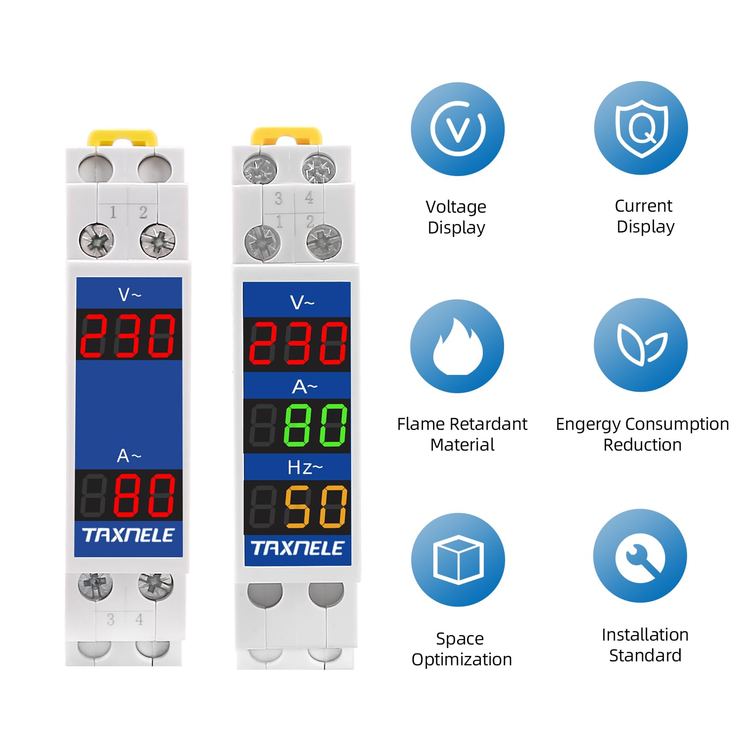 Multímetro digital modular con indicador LED, voltímetro y amperímetro para carril DIN, 18 mm, medidor de voltaje y corriente, HZ, AC 80-500 V, 110 V, 220 V, 380 V, 100 A, con CT (V+A)