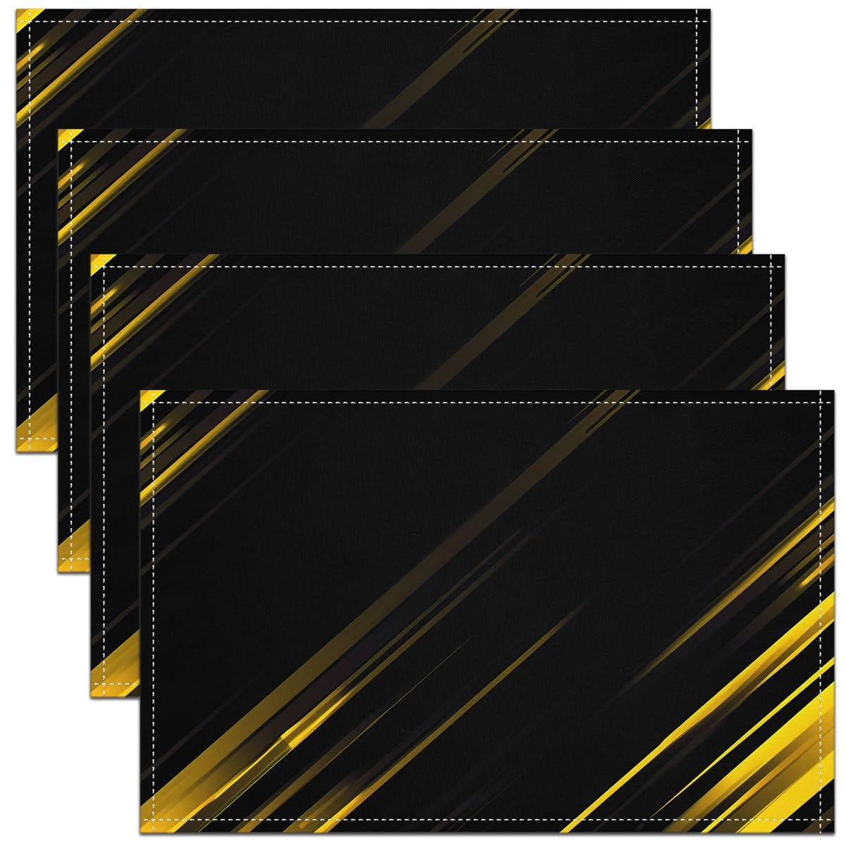 Richhome Black Yellow Yellow Black Lines Placemats 12X18 Inch Set Of 4 Geometric Stripes Simple Style Table Mats For Kids Teens Adults Fashion Modern Line Decorative Kitchen Mats For Dining Table