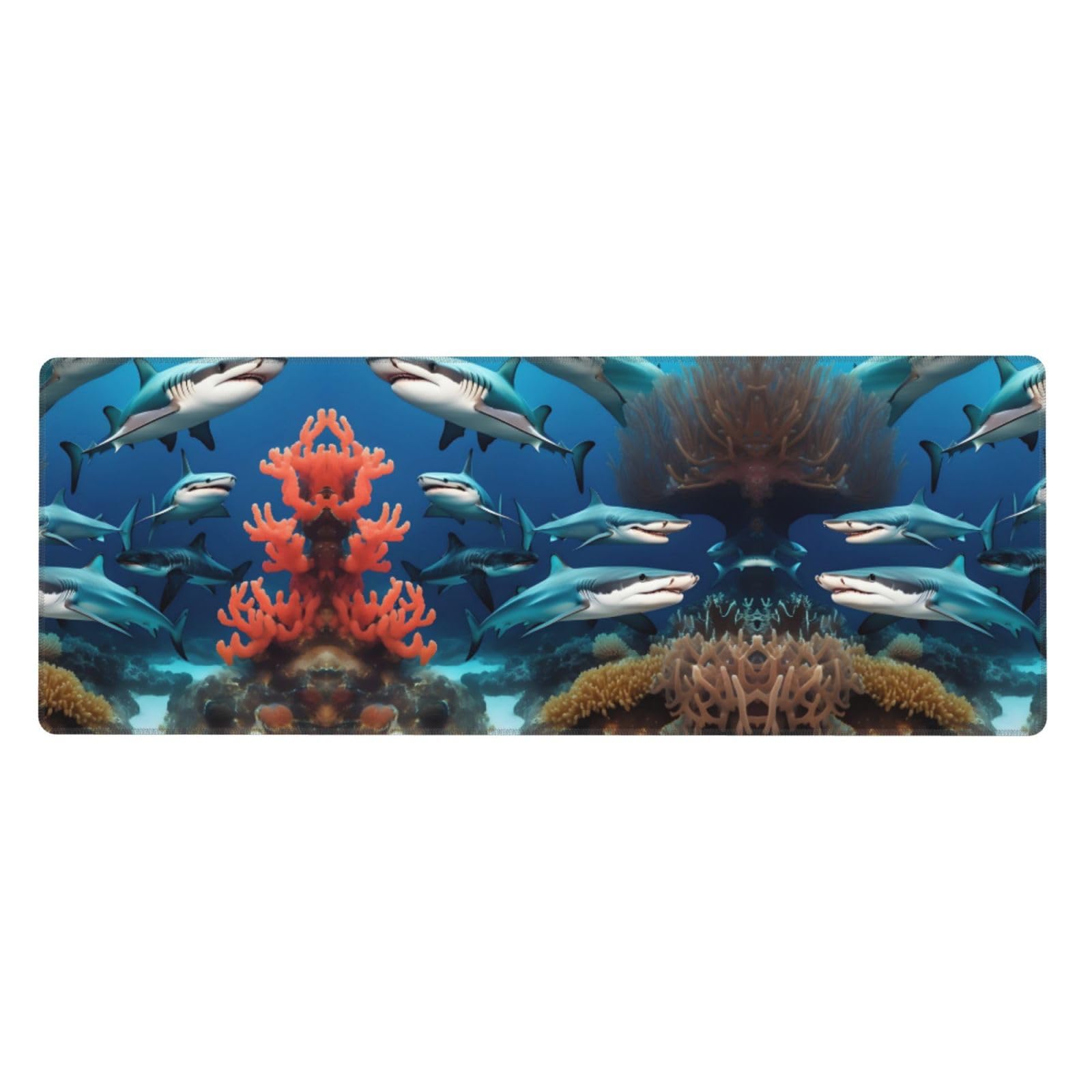 Extra Large Keyboard Mouse Pad, 12x31.5 Inch Desk Pad for Computer, Console, Office, Game, Study Submarine Shark Coral Pattern