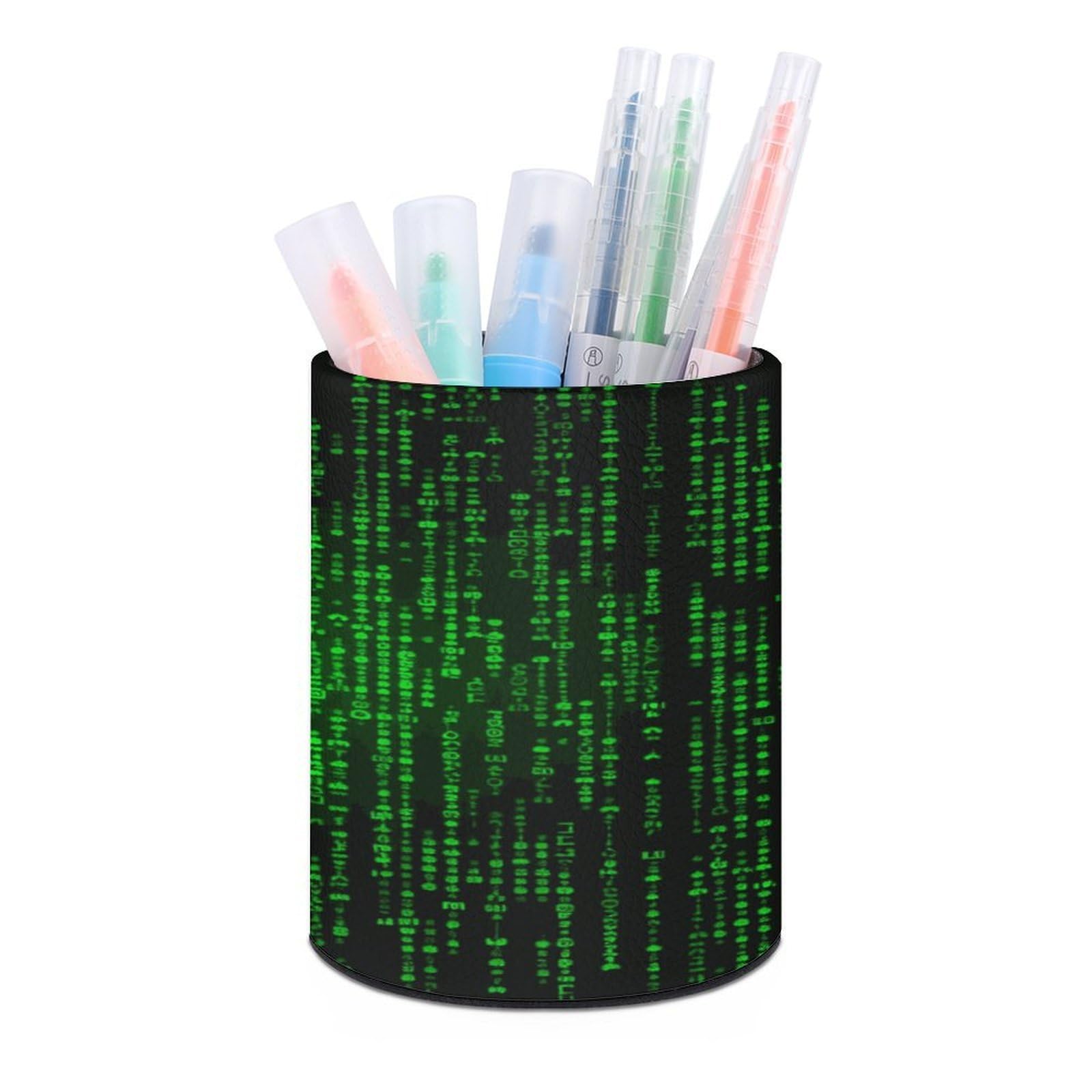 JTREHY - PU Leather Pen Holder Green Numbers Design Stationery Organizer Office Accessories Container Box