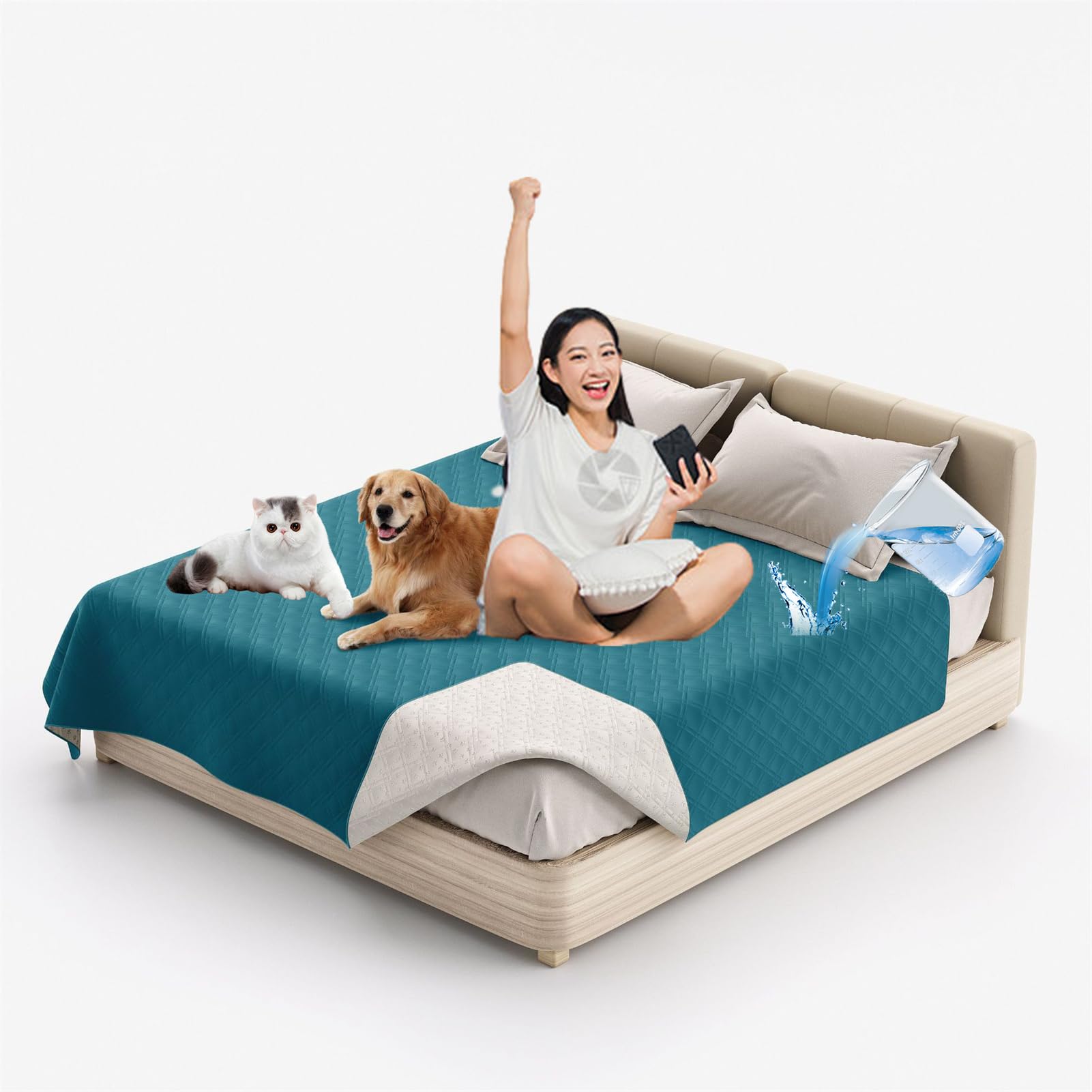 Waterproof Blanket Dog Bed Cover Non Slip Large Sofa Cover Incontinence Mattress Protectors Puppy Blankets Anti Scratches Dirty for Bed Sofa Furniture (208 x 218 cm/82 x 86 in,Teal) — image 1