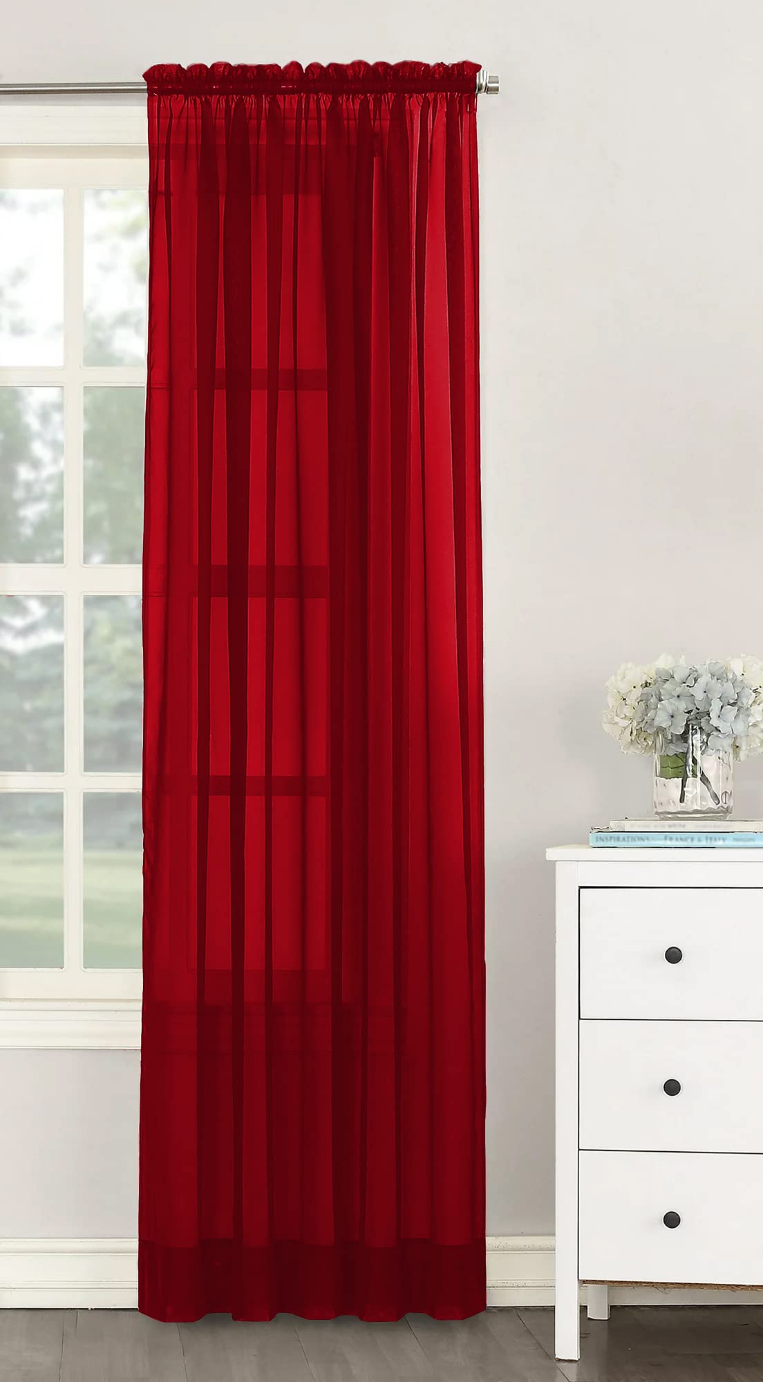 NetCurtainsUK Single Plain Voile Net Curtain Sheer Panels Slot Top Heading (Red, 140cm (55'') Wide x 183cm (72'') Drop) (HMPVP01)