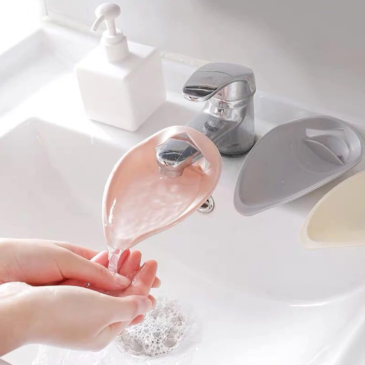 2 Pièces Prolongateur Robinet, Rallonges de Robinet en Silicone pour Enfants, pour Cuisine, Salle de Bain, Lavage a la Main (Rose, Gris)