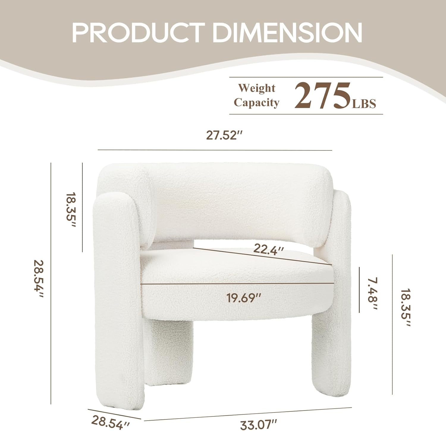 COLAMY Modern Accent Chair, Upholstered Barrel Chair, Comfy Sherpa Side Arm Chair with 3 Legs for Living Room, Bedroom, Reading, Cream