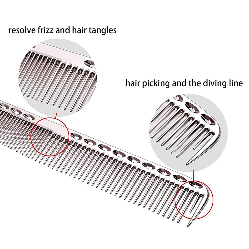 5er-Set, 4er-Pack/Los, ergonomischer Griff für bequemeres Kämmen, bequemer zu halten, Metall-Haarschneidekamm, helles Silber
