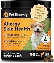 Allergy Skin Health – Allergy Itch Relief & Immune Support Chews with Fish Oil, Probiotics, & Vitamin E – Helps Reduce Normal Shedding, Soothe Sensitive Skin, & Digestive Health (Salmon Flavor, 90 Ct)