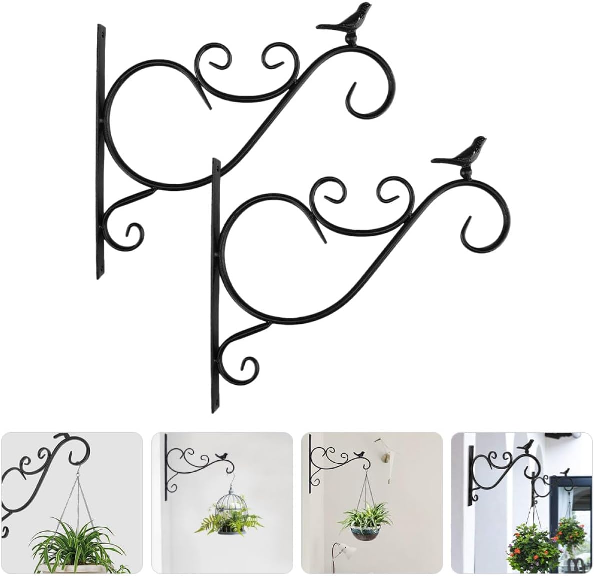 Wall Mount Planter Hooks 2pcs Black Hanging Basket Brackets Metal Plant Holder for Indoor Outdoor Garden Wall Mounted Hanging Planter Rack