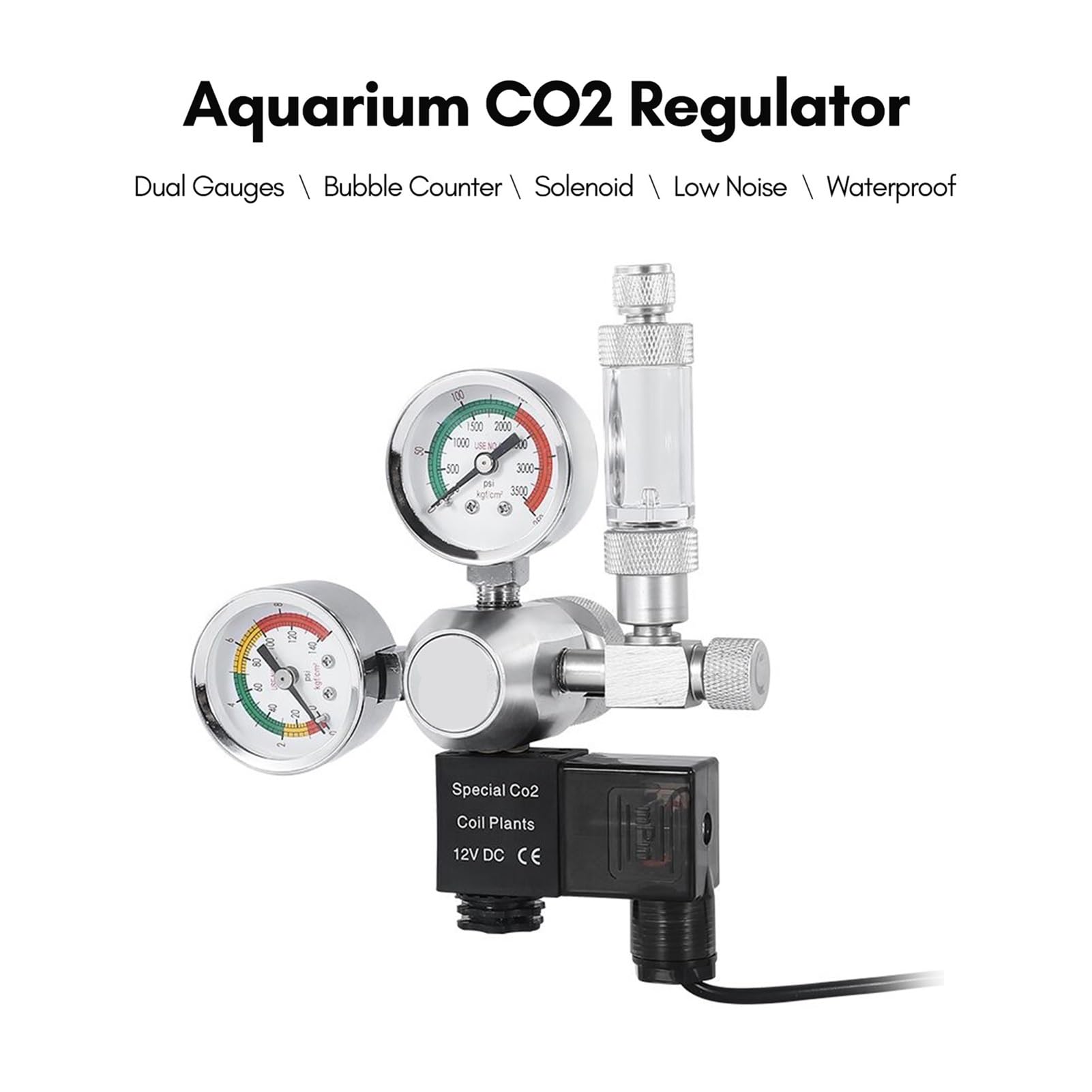 Regulador de CO2 for Acuario, regulador de dióxido de Carbono Resistente al Agua con medidores Grandes, solenoide Contador de Burbujas for Cilindro de Interfaz W21.8