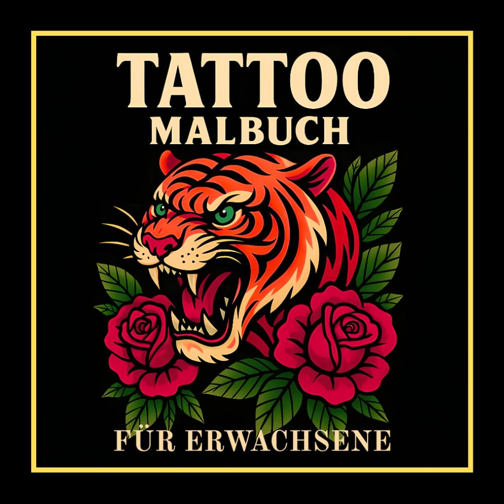 Tattoo Malbuch Für Erwachsene: 50 Traditionelle Tattoo Motive Zum Ausmalen Mit Totenköpfen, Tigern, Rosen Und Mehr Für Entspannung Und Kreativität (Kreative Tattoo Malbücher)