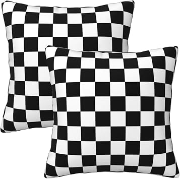 2 Sets Checkered Decorative Throw Pillow Covers, 18x18 Inch for Living Room Couch Bed Sofa, Black and White Plaid Home Decor, Soft Cushion Case