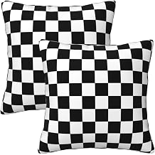 2 Sets Checkered Decorative Throw Pillow Covers, 20x20 Inch for Living Room Couch Bed Sofa, Black and White Plaid Home Decor, Soft Cushion Case