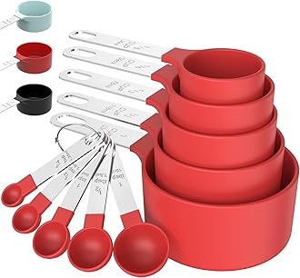 Measuring Cups & Spoons Set, Stackable Cups and Spoons, Nesting Measure Cups with Stainless Steel Handle, Kitchen Gadgets for Cooking & Baking (Red)