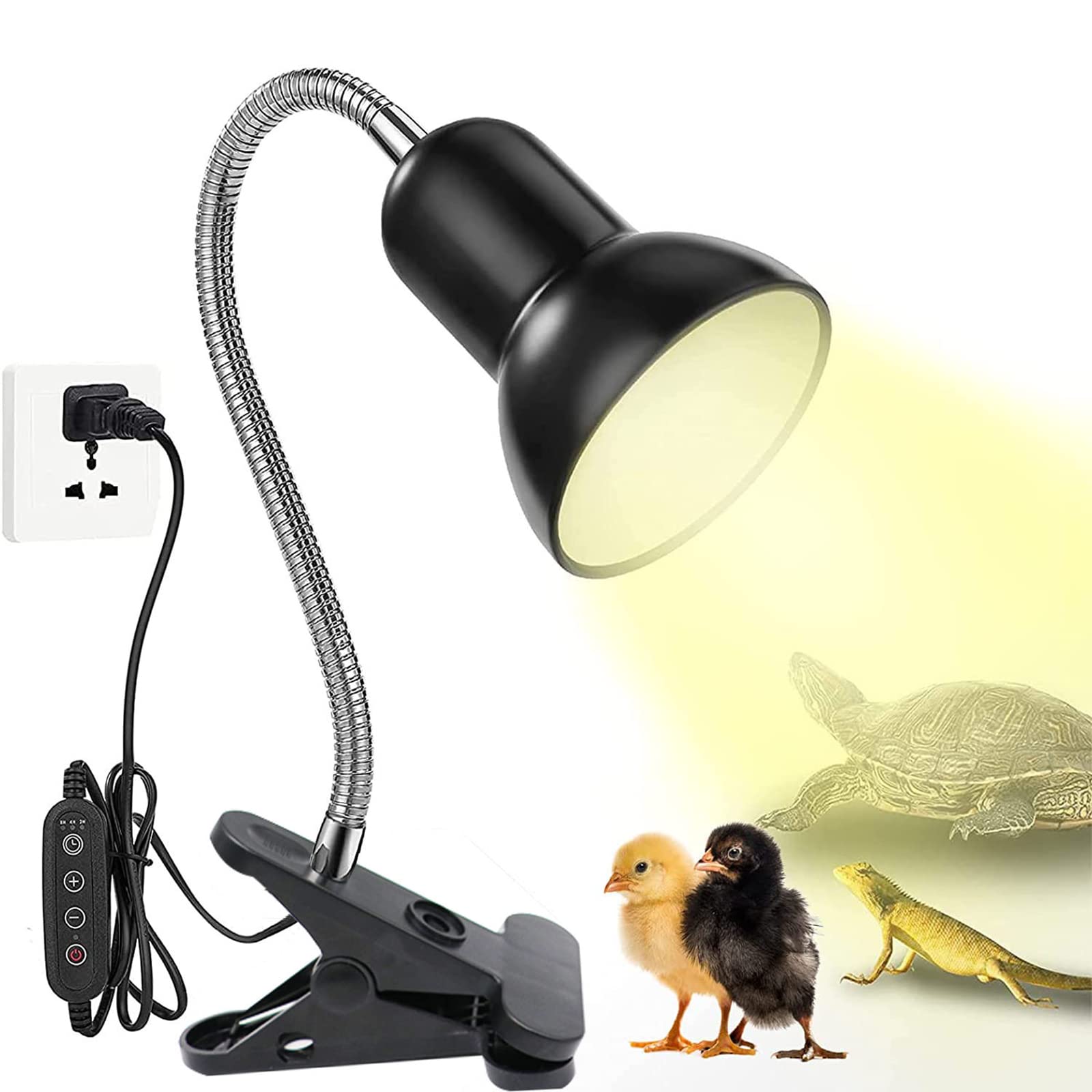 Stojak Na Lampę Dla Gadów, Składana, Regulowana Lampa Grzewcza Dla Zwierząt Z 3-biegową Funkcją Pomiaru Czasu I Bezstopniowym Ściemnianiem, Kompatybilna Żarówek E27, Dla Żółwia Jaszczurki