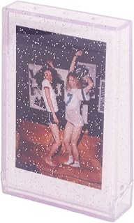 Caixa de Armazenamento de Fotos para Polaroid, Mini Estojo Porta-retrato de 3 Polegadas, Estojo Porta-Fotos Portátil para PC Com Câmera Instantânea Com Corda de Mão para Cartões (Glitter Roxo Transparente)
