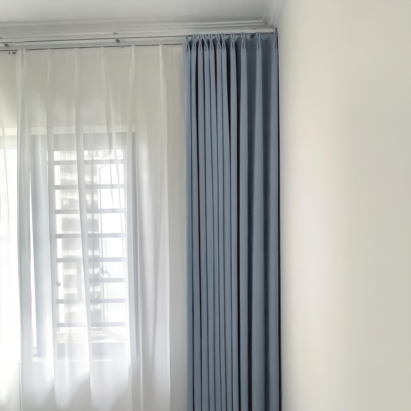 Aluminiowa szyna do zasłony prysznicowej z cichymi rolkami, wytrzymała szyna do montażu sufitowego do oddzielenia pokoju, kampera i łazienki, biała, 1,9 m / 2 x 0,95 m