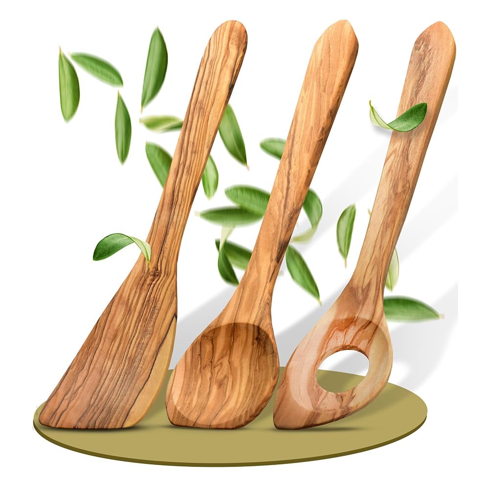 CTRLZS Handcrafted Olive Wood Cooking Spoon & Spatula, Practical Wooden Utensils Last for So Long,Wooden Cooking Spoons