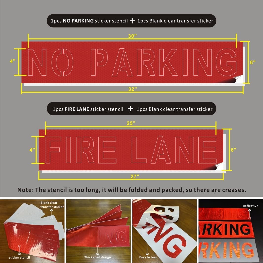 2 pcs 4" Fire Lane No Parking Stencil-Vinyl Self Adhesive Parking Lot Stencil-6x59" No Parking Fire Lane Sign Spray Painting Sticker Stencil for Parking Lots Curb Concrete Asphalt
