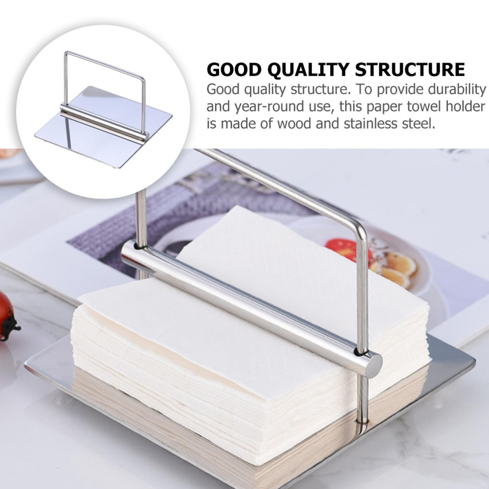 Soporte Para Servilletas De Papel Inoxidable Plateado, Compacto y Estable, Estante Para Pañuelos De Escritorio, Dispensador Multifuncional Para Hogar, Hoteles y Restaurantes