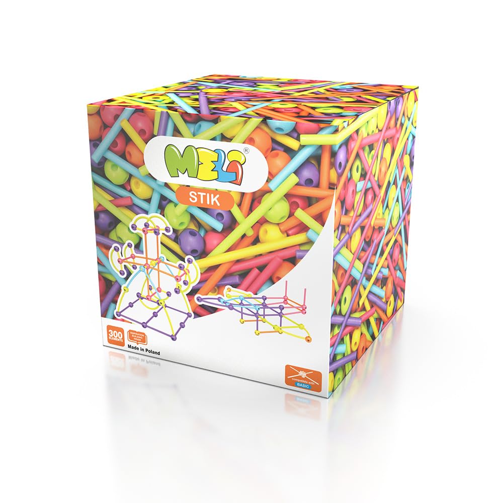 Meli Stick 300 – 300 Bloques de construcción Stik Coloridos para construcciones Creativas – Incluye Bolas y Varillas