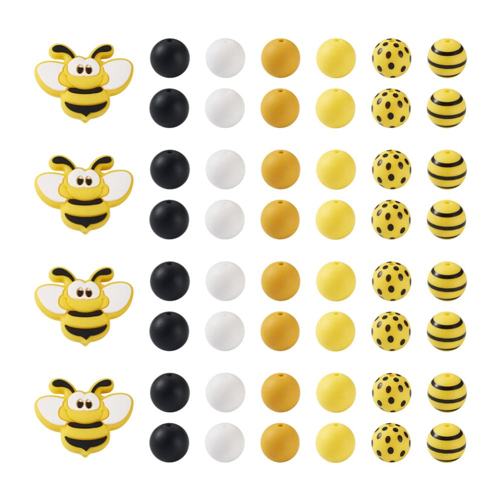 Cheriswelry 100Pcs Bee Silicone Beads 15mm Colorful Painted Spring Loose Beads for Keychain Necklace Bracelet Making DIY Crafts - Image 2