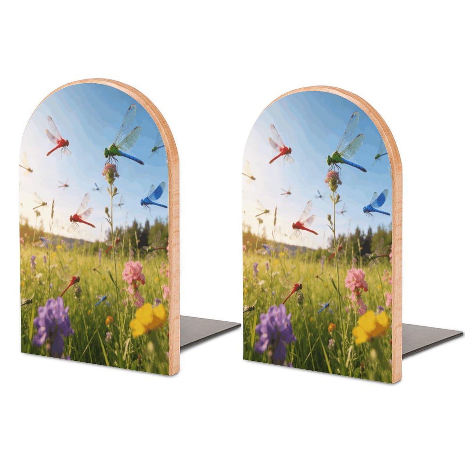 Dragonfly Meadow Book End for Shelves Book Shelf Holder Home Decorative Non Skid Book Stoppers Universal Economy Bookend Wood Handmade Heavy Duty Bookend for Home Office 1 Pair