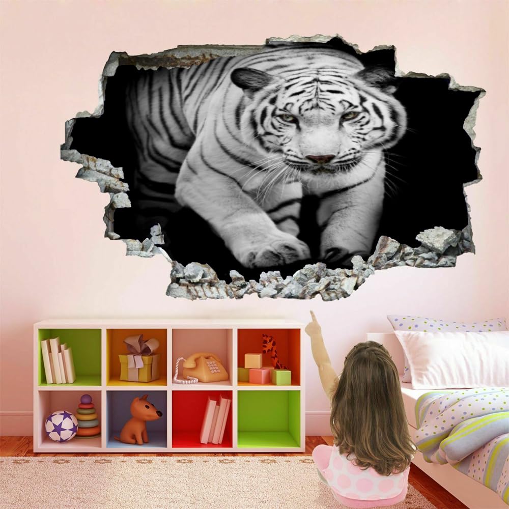 Pegatinas De Pared Rota 3D Tigre Arte Mural De La Pared Animal Calcomanía De Pared De Fondo De Sala De Estar Para Dormitorio Infantil, Decoración Del Hogar Extraíble