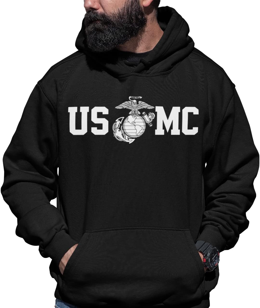 Lucky Ride Marine Corps USMC SWEATSHIRT HOODIE with Globe in CENTER