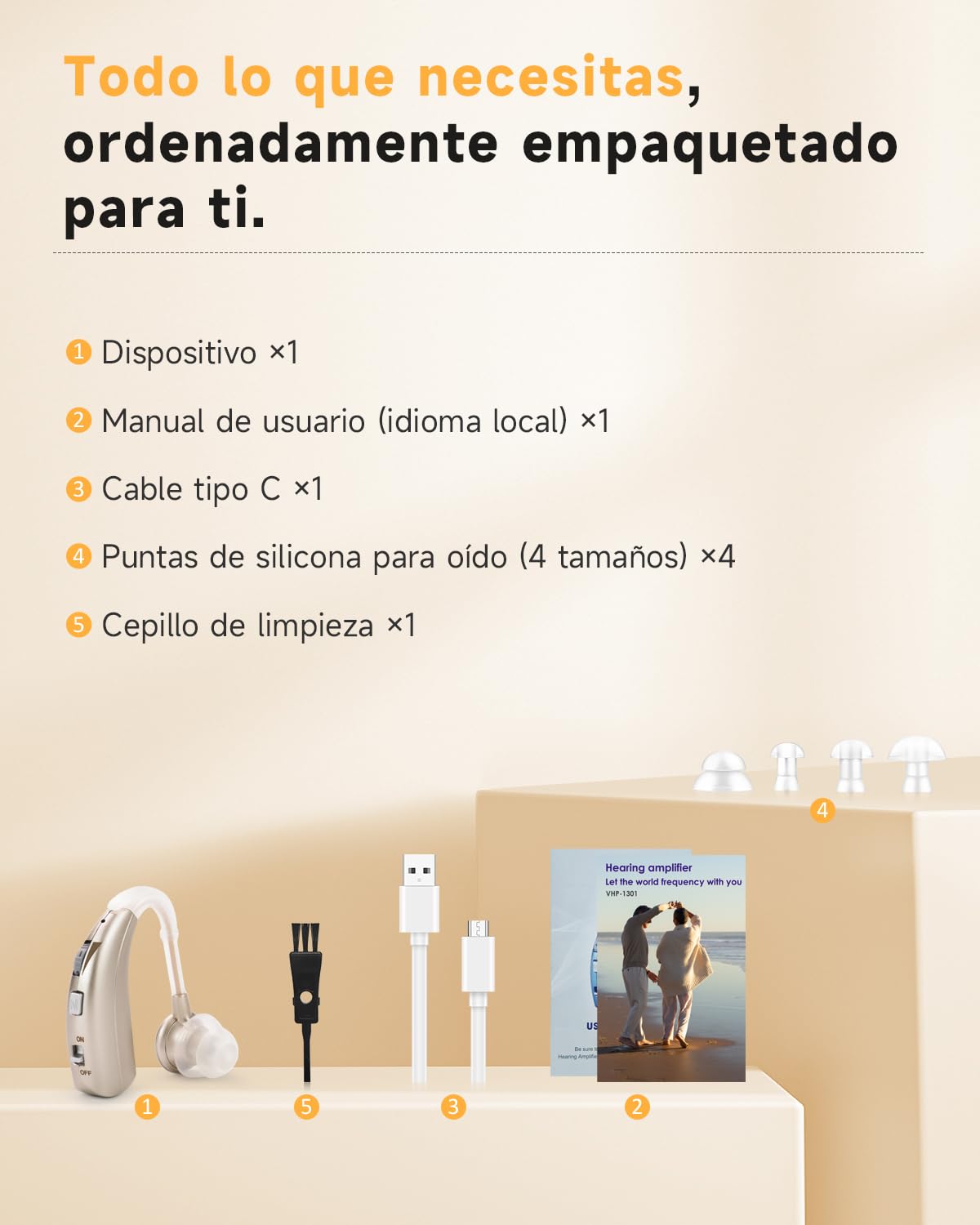 Britzgo 1301 Dispositivo de Escucha Recargable, Diseño Ligero y Cómodo Detrás de la Oreja, Carga Rápida Type-C, Hasta 40 Horas de Uso, 2 Modos de Sonido para el Uso Diario
