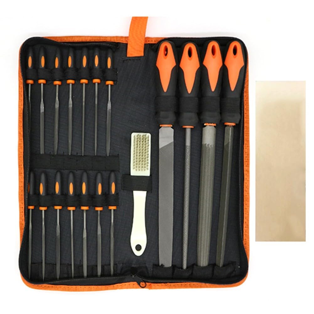 Juego de limas de metal de precisión de 20 piezas con asas de madera, bolsa de almacenamiento portátil para carpintería, herramientas de reparación de manualidades