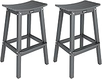 VINGLI 29" HDPE Outdoor Bar Stools Set of 2 with Footrest - Weatherproof Poly Lumber Patio Chairs for Bar, Kitchen, Yard (Gray)