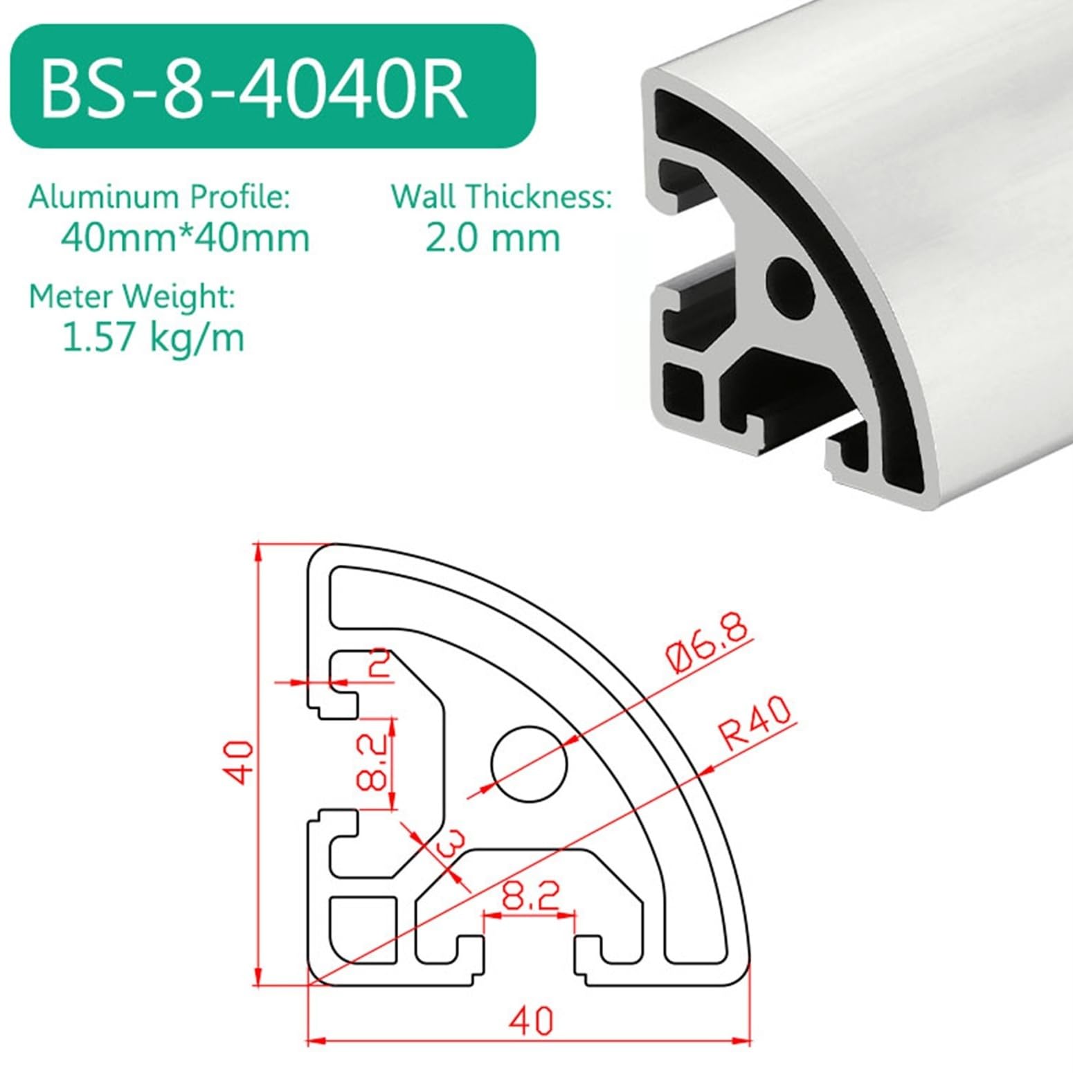 Perfil de extrusión de aluminio plateado 4040R, estándar europeo, ranura de 8,2 mm, riel de arco de 40 x 40 mm, for estanterías industriales, marcos de bricolaje Marco(650mm)