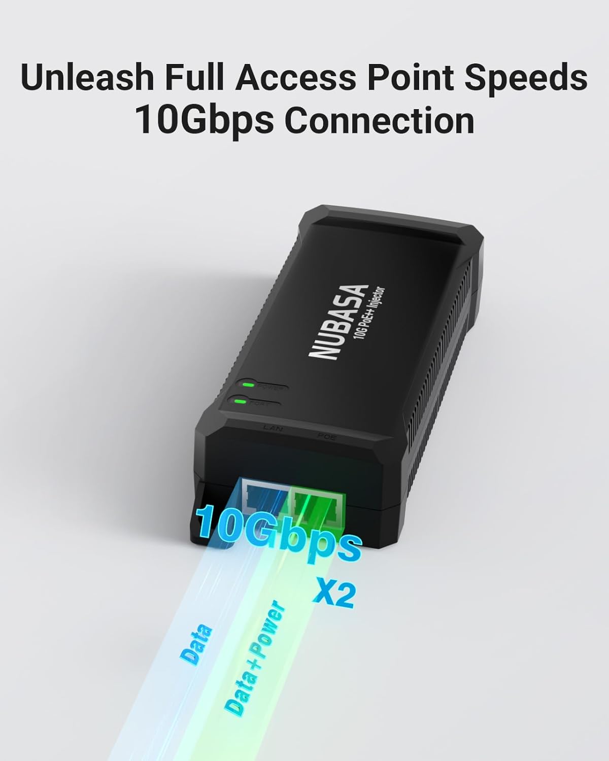 10Gb PoE++ Injector | IEEE 802.3bt 60W Class 6 Power & 10Gbps Data for Access Point | 10G/5G/2.5G/1G Auto-Sensing PoE Adapter | Plug-and-Play