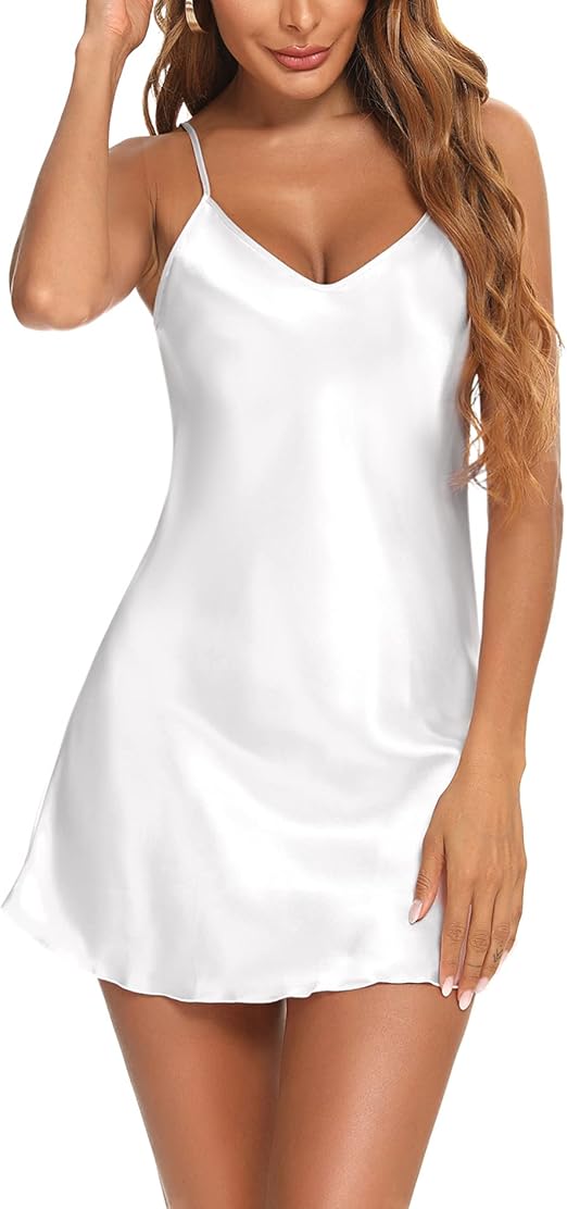 Camicia Da Notte Sexy In Seta - Pigiama Corto Donna Con Scollo A V E Spalline Regolabili - Foto 6