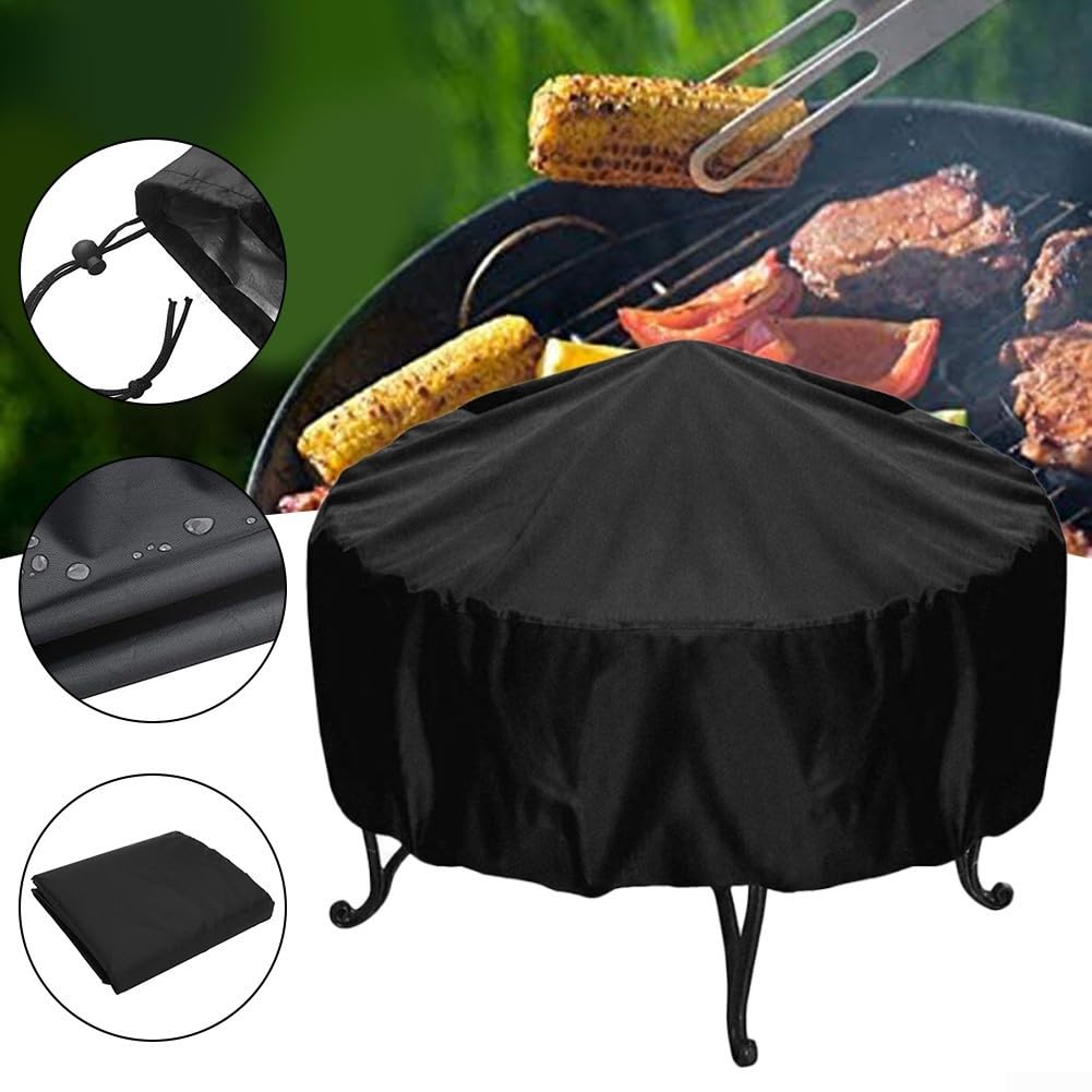 Housse Protection Barbecue Extérieur 210D - Couverture Ronde Anti-Pluie Coupe-Vent Réglable Noir 84x50 Cm