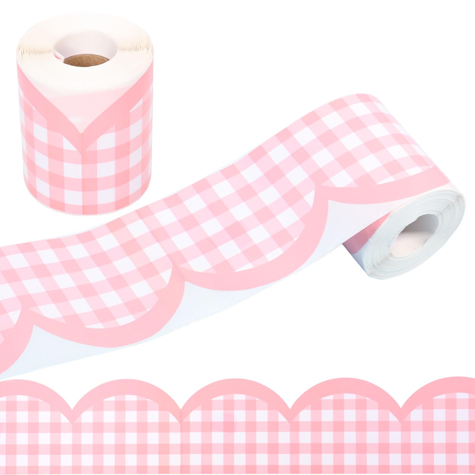 2 Rolls Bulletin Board Display Borders for Classrooms, Pastel Colorful Scalloped Border Trim Roll, 20M/Each DIY Cut Notice Board Stickers for School Office Chalkboard Wall Desk Decor(Pink)